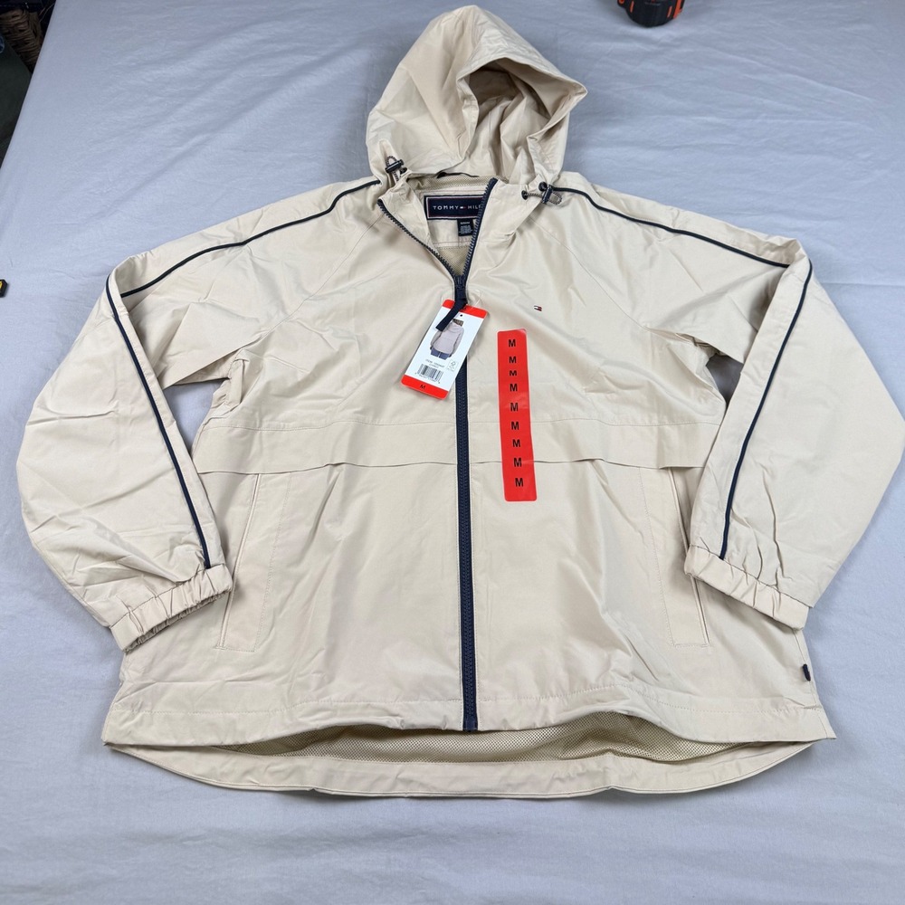 Tommy Hilfiger Wmns Hooded Windbreaker Jacket Chino Beige Mesh Lined Medium NEW